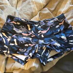 Fleo Blue and Black Athletic Shorts Camouflage Design